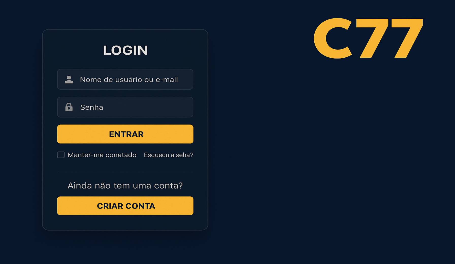 Criar uma nova Conta no plataforma C77